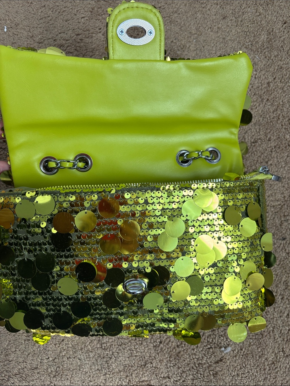 Sequined Y2K Lime Green Chain Shoulder Bag - Picture 4 of 4